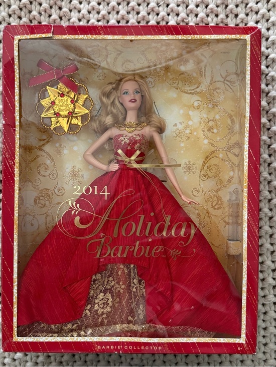 Barbie Other - Barbie 2014 Holiday Barbie Doll in Red Gown with Gold Accents